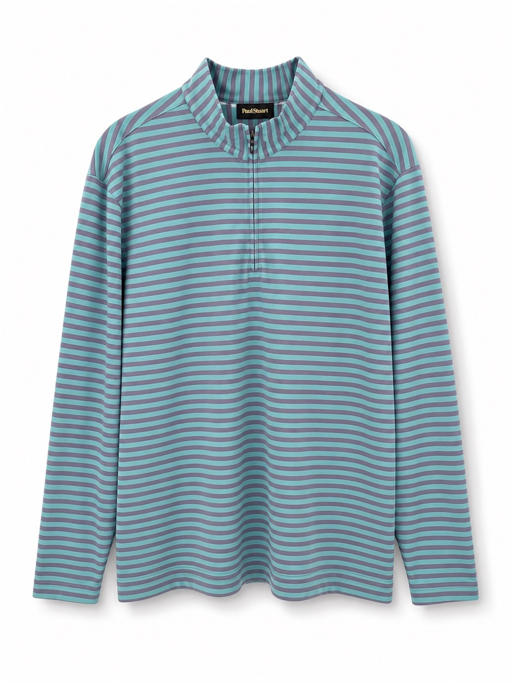 Paul Stuart Teal & Purple Striped Zip-Neck Top